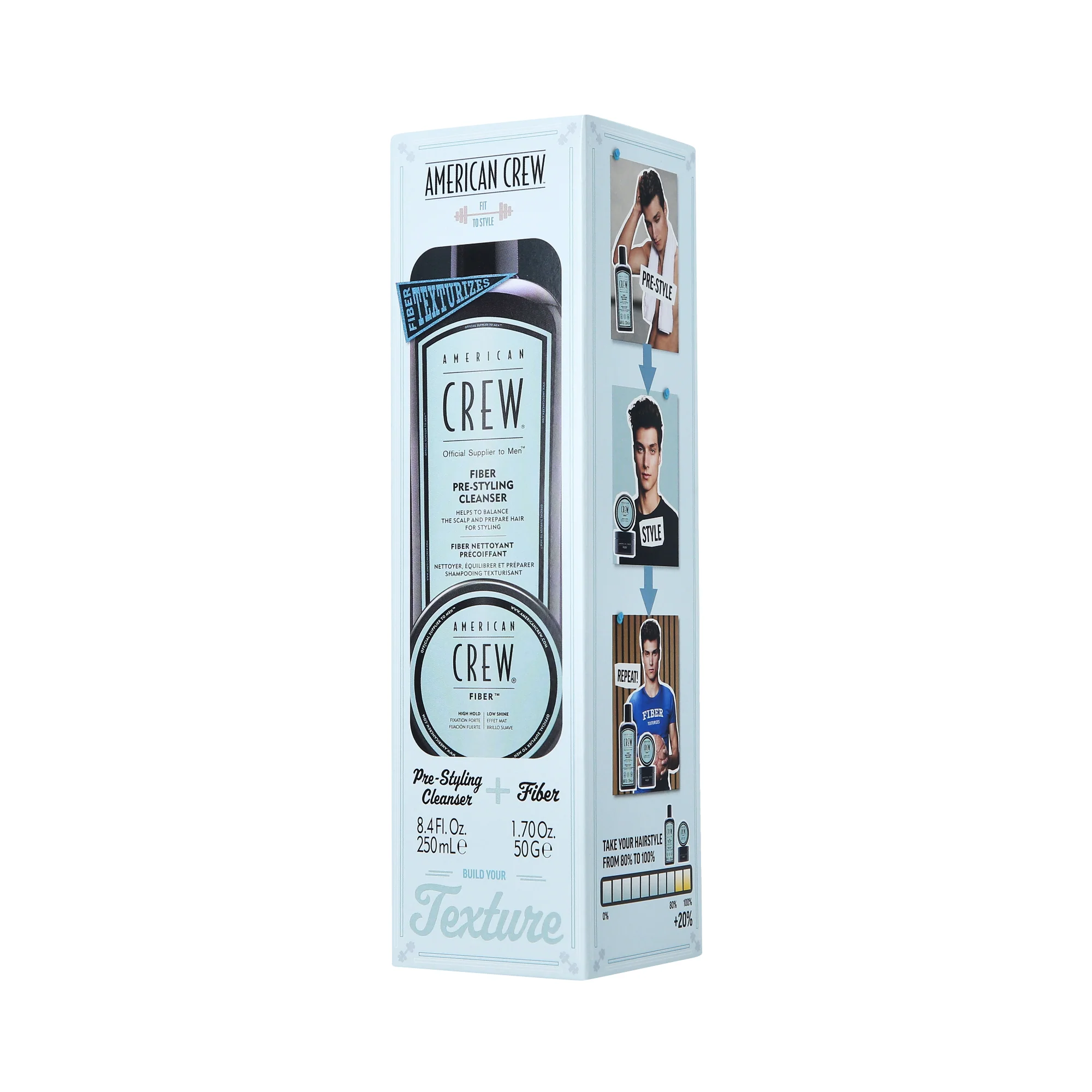 AMERICAN CREW FIBER DUO Zestaw do pielęgnacji włosów, szampon 250 ml + pomada 50 g