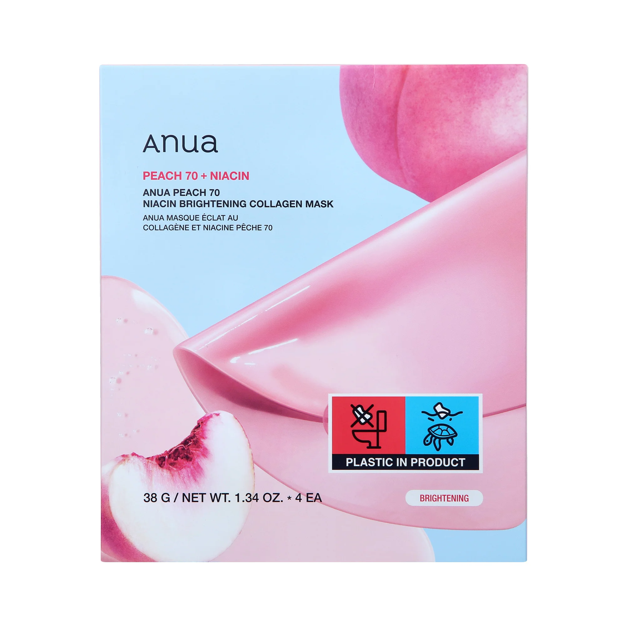 ANUA PEACH 70+ NIACIN BRIGHTENING COLLAGEN MASK Rozjaśniające maski hydrożelowe z kolagenem i niacynamidem 4x38 g - Image 2