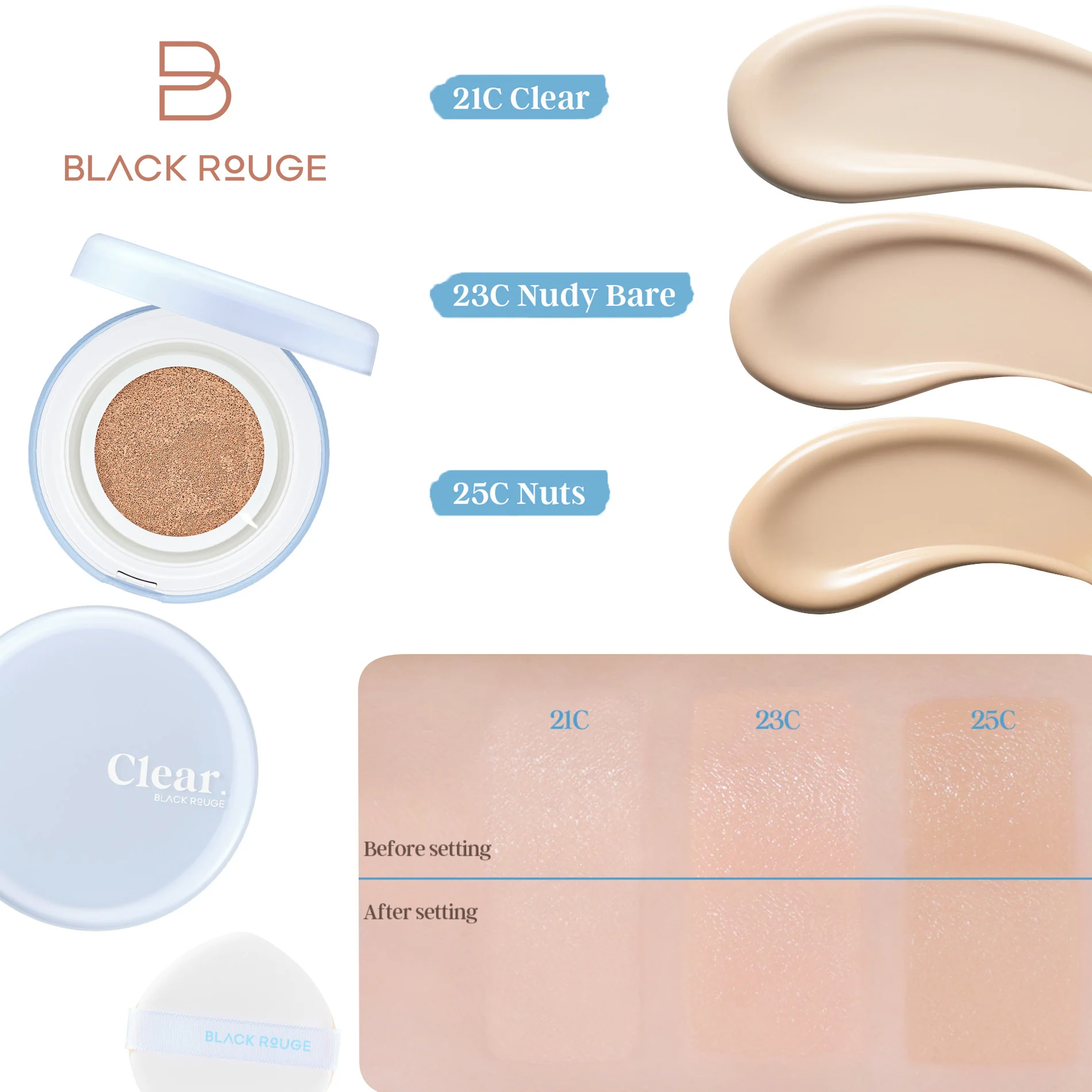 BLACK ROUGE Thin Layer Clear Cushion Wegański podkład o transparentnym glow i lekkim kryciu SPF 50+ PA++++ 14 g - Image 2