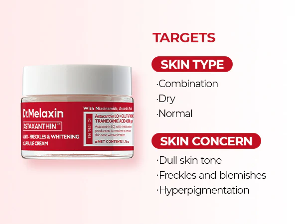 DR.MELAXIN ASTAXANTHIN ANTI-FRECKLES & WHITENING CAPSULE CREAM Rozjaśniający krem odmładzający z astaksantyną 50 ml - Image 5
