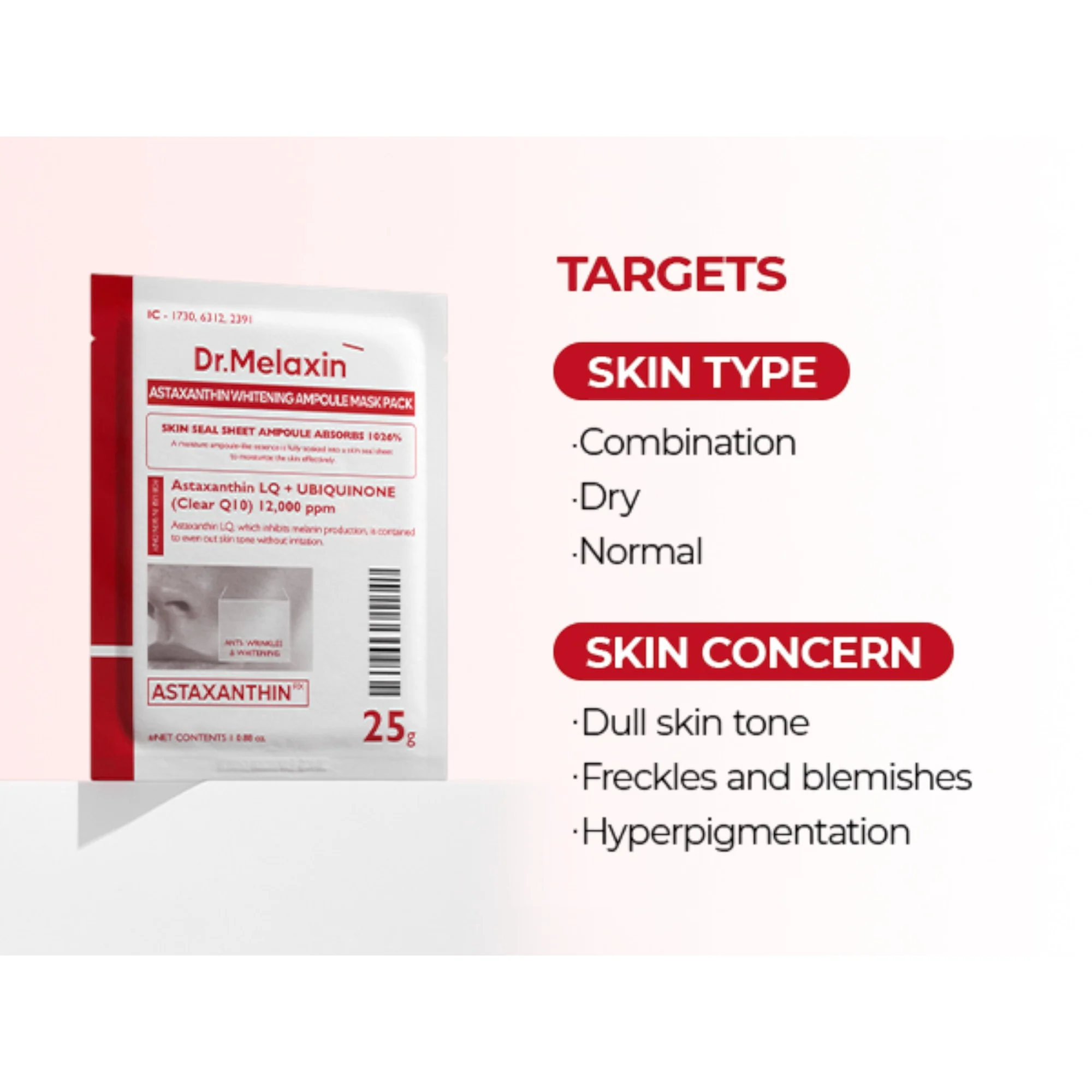 DR.MELAXIN ASTAXANTHIN BRIGHTENING AMPOULE MASK Rozjaśniające maseczki w płachcie z astaksantyną 5x25 ml - Image 10