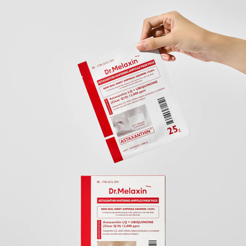 DR.MELAXIN ASTAXANTHIN BRIGHTENING AMPOULE MASK Rozjaśniające maseczki w płachcie z astaksantyną 5x25 ml - Image 2