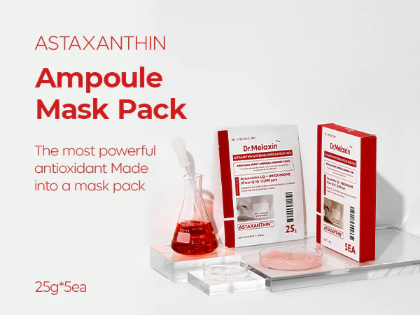 DR.MELAXIN ASTAXANTHIN BRIGHTENING AMPOULE MASK Rozjaśniające maseczki w płachcie z astaksantyną 5x25 ml - Image 6