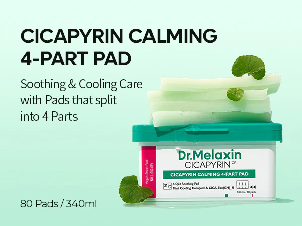 DR.MELAXIN CICAPYRIN CALMING 4-PART PAD Kojące płatki do twarzy z kompleksem chłodzącym 80 szt. (340 ml) - Image 4