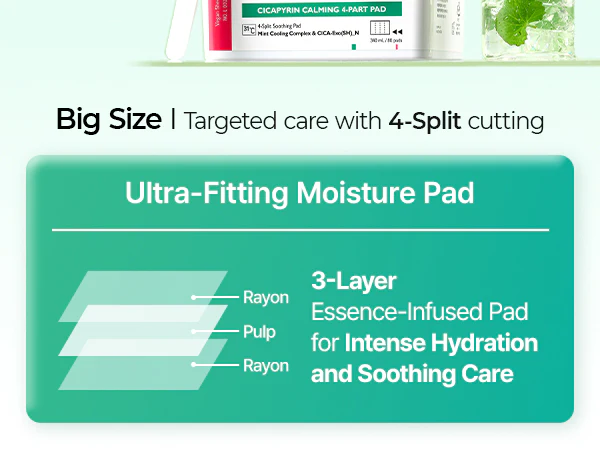 DR.MELAXIN CICAPYRIN CALMING 4-PART PAD Kojące płatki do twarzy z kompleksem chłodzącym 80 szt. (340 ml) - Image 6