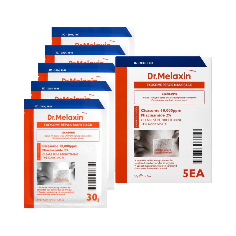 DR.MELAXIN EXOSOME REPAIR MASK PACK Regenerujące maseczki w płachcie z egzosomami dla skóry trądzikowej 5 x 30 g