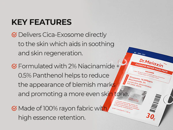 DR.MELAXIN EXOSOME REPAIR MASK PACK Regenerujące maseczki w płachcie z egzosomami dla skóry trądzikowej 5 x 30 g - Image 6