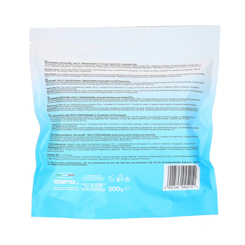 FRUTTI DECOCARE PLEX 9+ Rozjaśniacz ze skuteczną technologią ochrony włókna włosa 500 g - Image 2