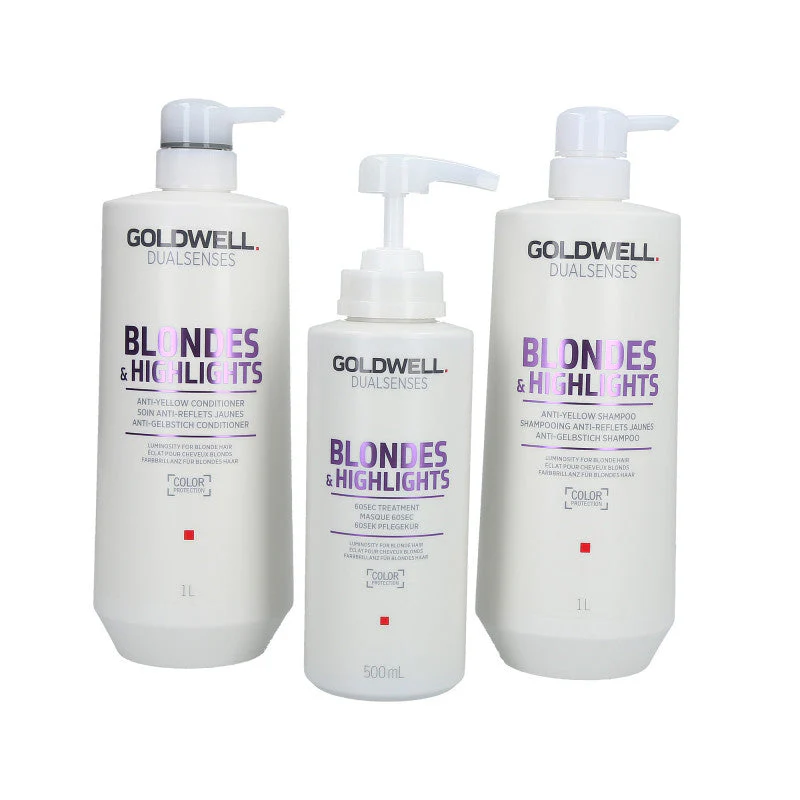 GOLDWELL DUALSENSES BLONDES&HIGHLIGHTS Zestaw szampon 1000 ml+odżywka 1000 ml+kuracja 500 ml