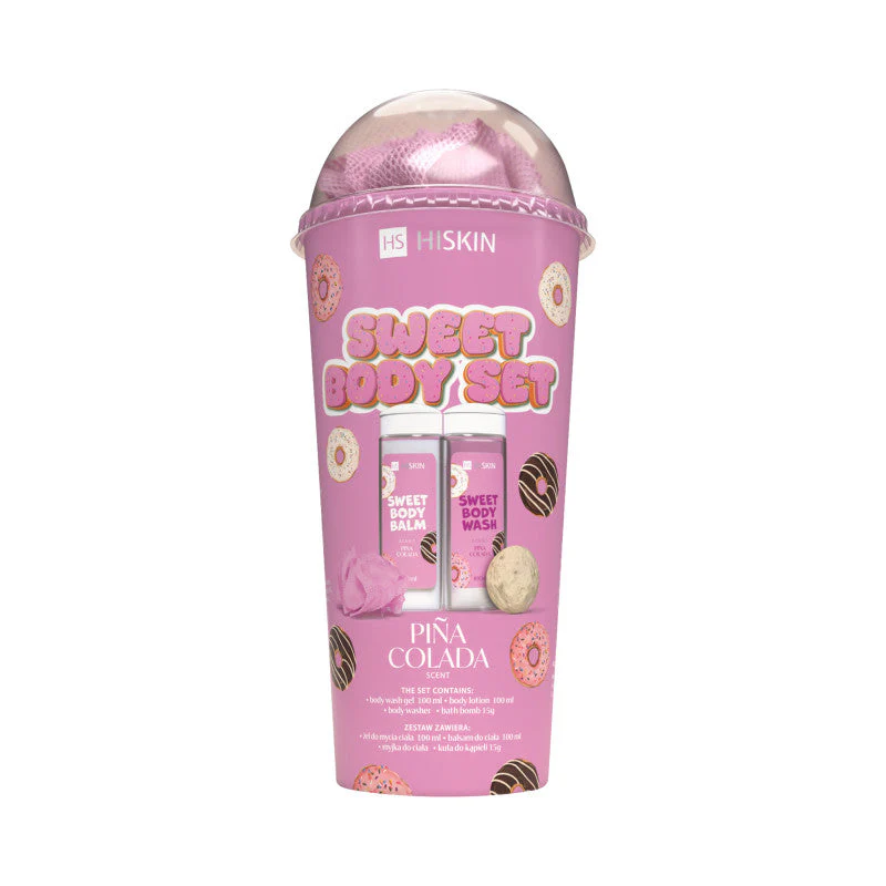 HISKIN BODY SWEET SET Zestaw kąpielowy w tubie żel do mycia ciała 100 ml+balsam do ciała 100 ml+myjka+kula 15 g