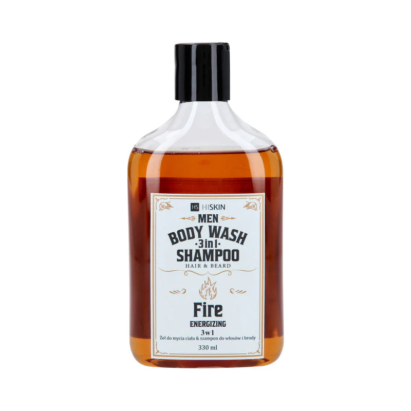 HISKIN MEN BODY WASH WHISKY FIRE 3in1 Energetyzujący żel do mycia ciała i szampon do włosów i brody 330 ml