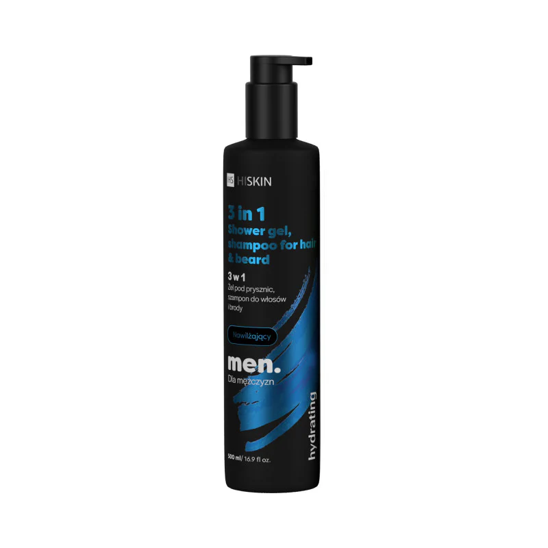 HISKIN MEN Nawilżający żel pod prysznic, szampon do włosów I brody 3w1 500 ml