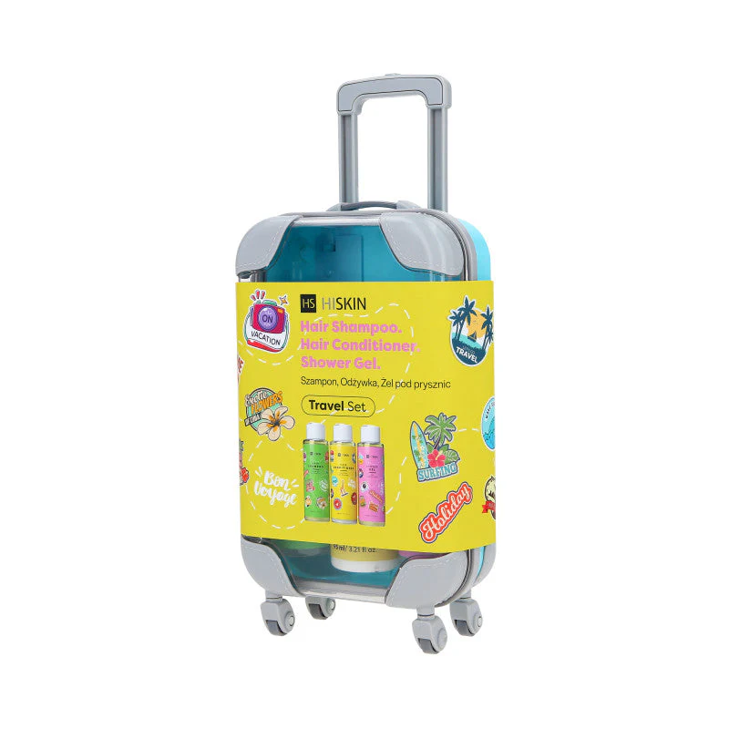 HISKIN TRAVEL SET Zestaw podróżny szampon do włosów 95 ml, odżywka do włosów 95 ml+żel pod prysznic 95 ml