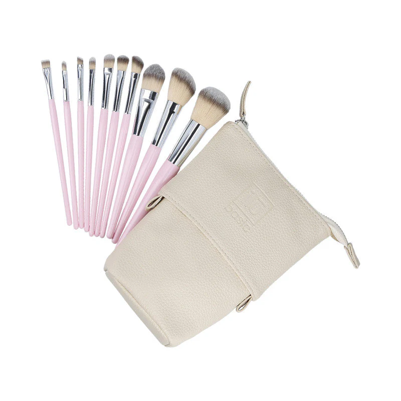 ilū basic Zestaw 10 pędzli do makijażu + etui, Różowy - Image 2