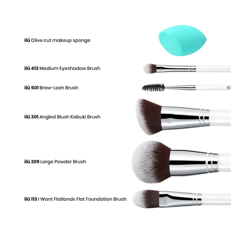 ilū Everyday Essentials – 6-częściowy zestaw pędzli do makijażu z gąbką - Image 3