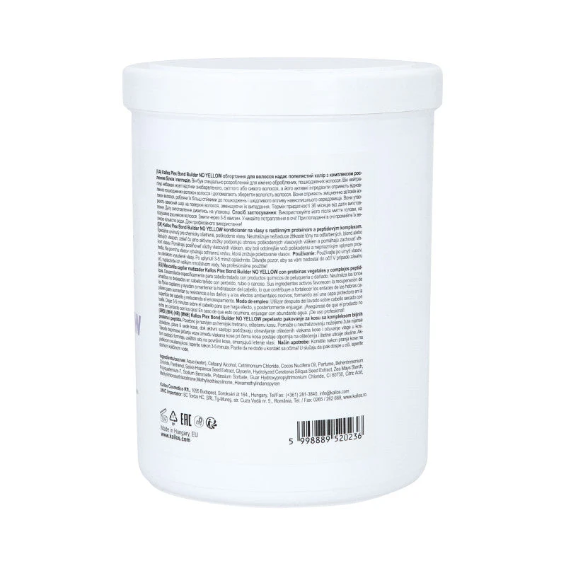 KALLOS PLEX NO YELLOW Maska do włosów blond z kompleksem protein roślinnych i peptydów 1000 ml - Image 2