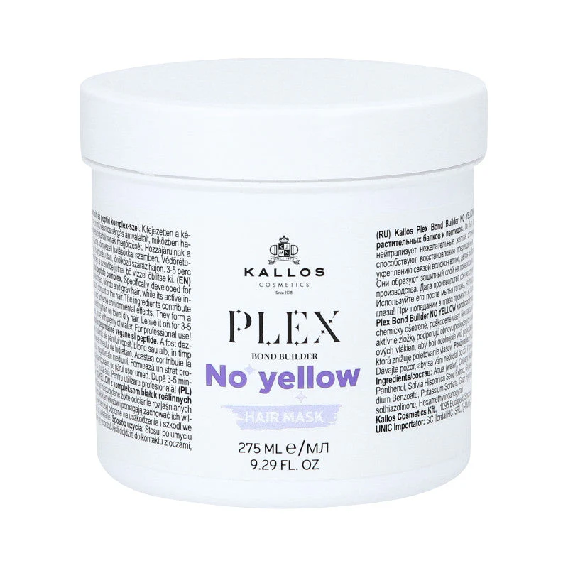 KALLOS PLEX NO YELLOW Maska do włosów blond z kompleksem protein roślinnych i peptydów 275 ml