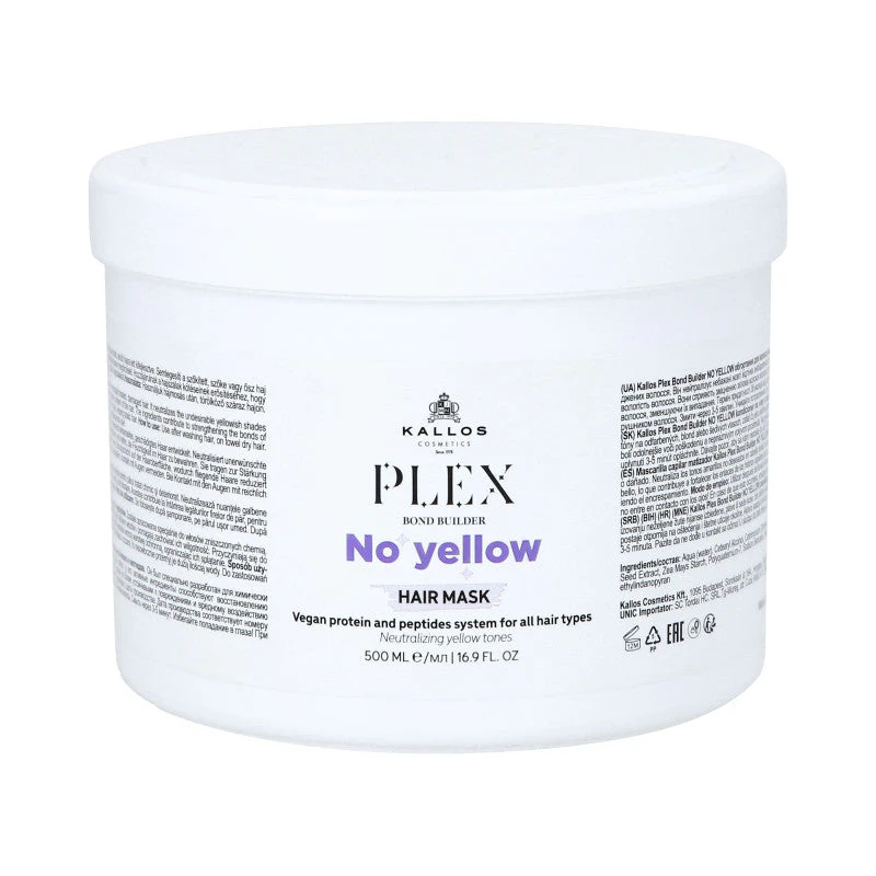 KALLOS PLEX NO YELLOW Maska do włosów blond z kompleksem protein roślinnych i peptydów 500 ml