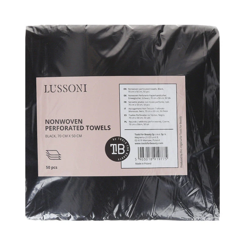 LUSSONI Ręczniki z włókniny perforowanej, Czarne, 70 cm x 50cm, 50 szt.