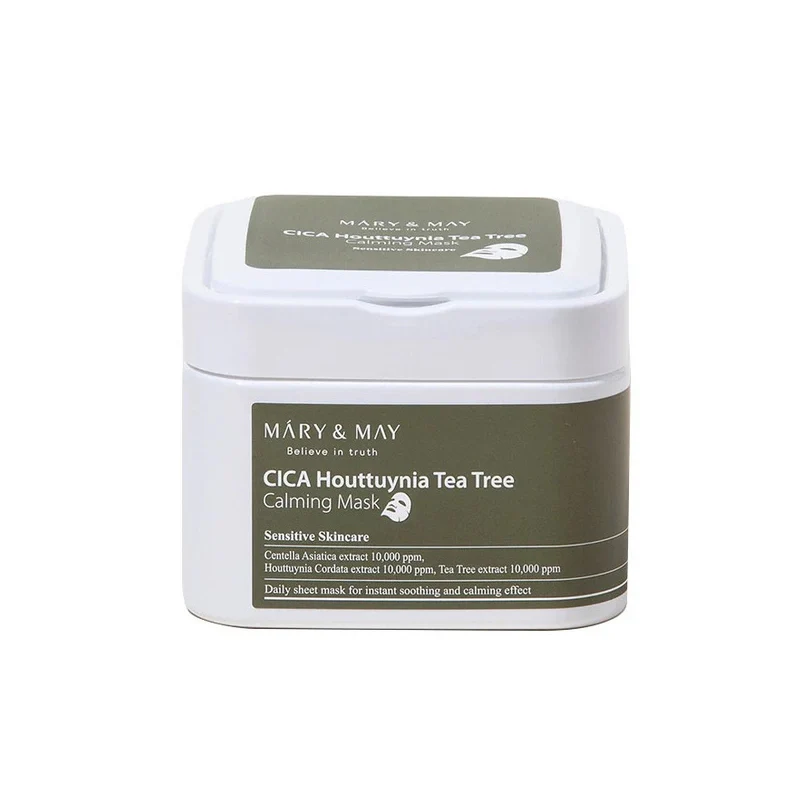 MARY & MAY CICA HOUTTUYNIA TEA TREE Zestaw kojących maseczek w płachcie z ekstraktem z wąkroty azjatyckiej 30 szt.