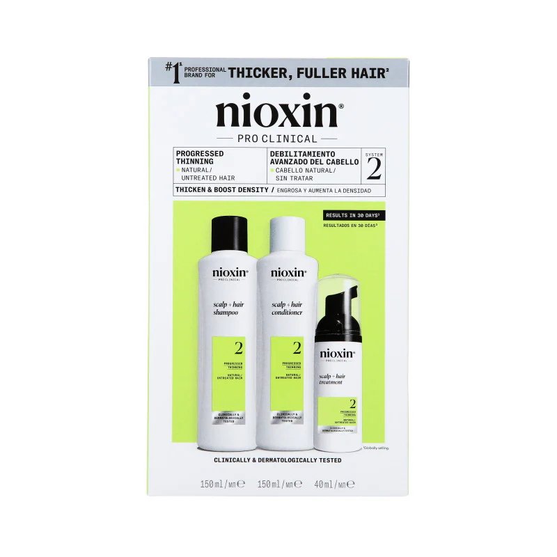 NIOXIN PRO CLINICAL 2 Trzystopniowy zestaw do pielęgnacji włosów naturalnych i z widocznym przerzedzeniem 2 x 150 ml + 50 ml - Image 2