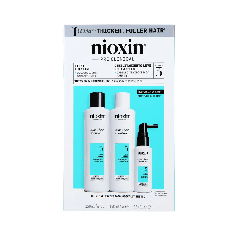 NIOXIN PRO CLINICAL 3 Trzystopniowy zestaw do włosów farbowanych i lekko przerzedzonych 2 x 150 ml + 50 ml - Image 2