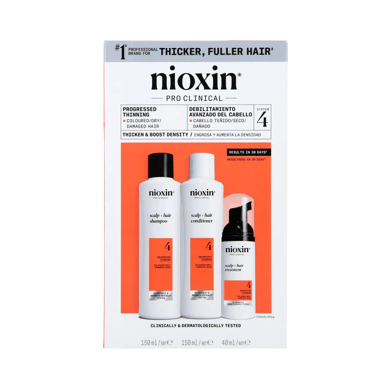NIOXIN PRO CLINICAL 4 Trzystopniowy zestaw do włosów farbowanych z postępującym przerzedzeniem 2 x 150 ml + 40 ml - Image 2
