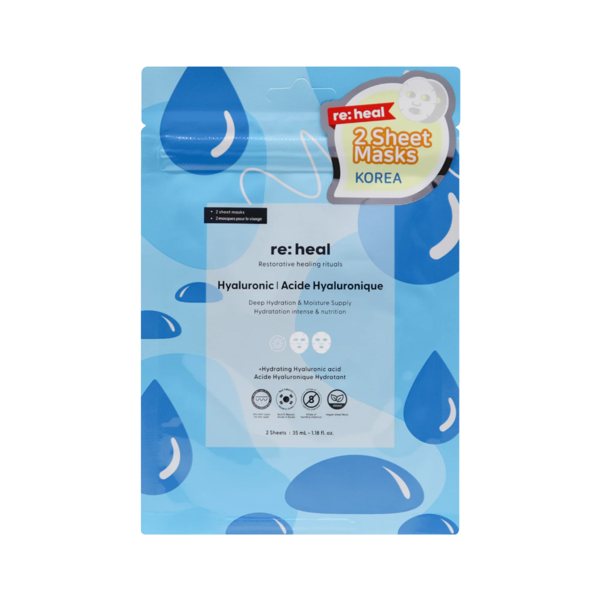 RE:HEAL HYALURONIC Maseczka w płachcie – intensywne nawilżenie 35 ml (2 szt.)