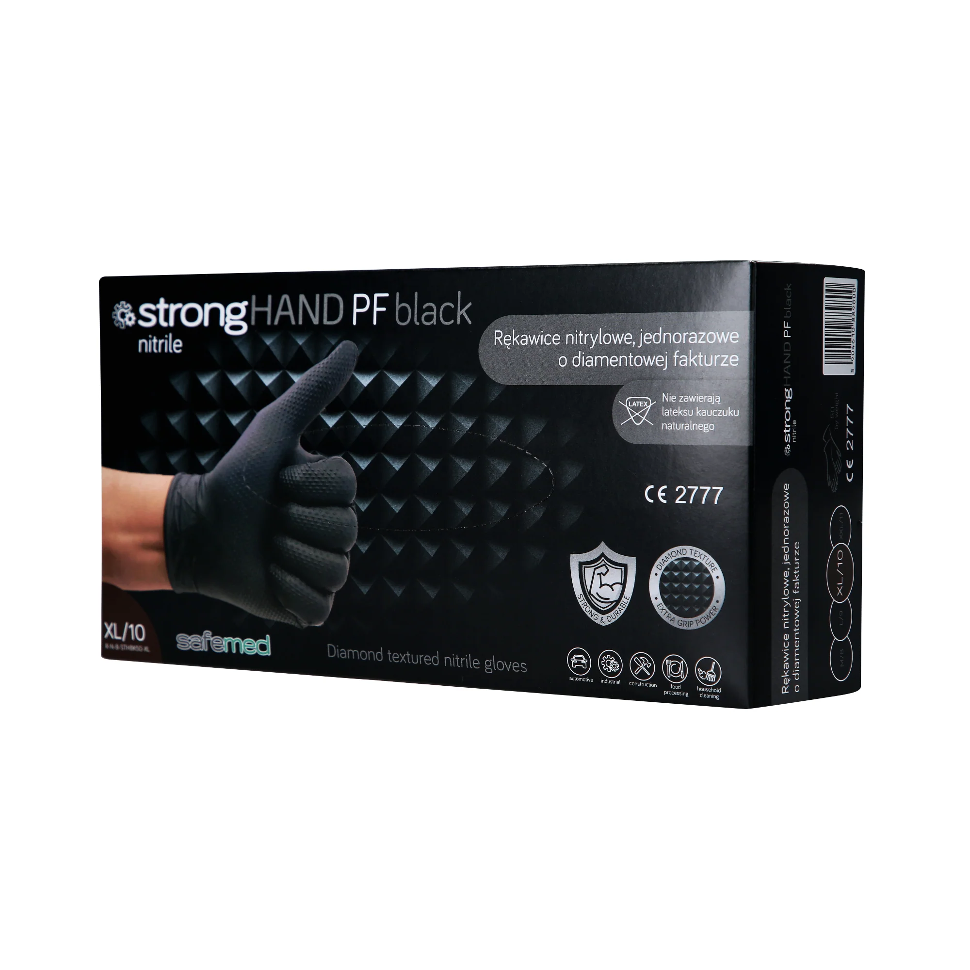 SAFEMED STRONG HAND PF Mocne rękawiczki jednorazowe nitrylowe o diamentowej fakturze Black XL 50 szt.
