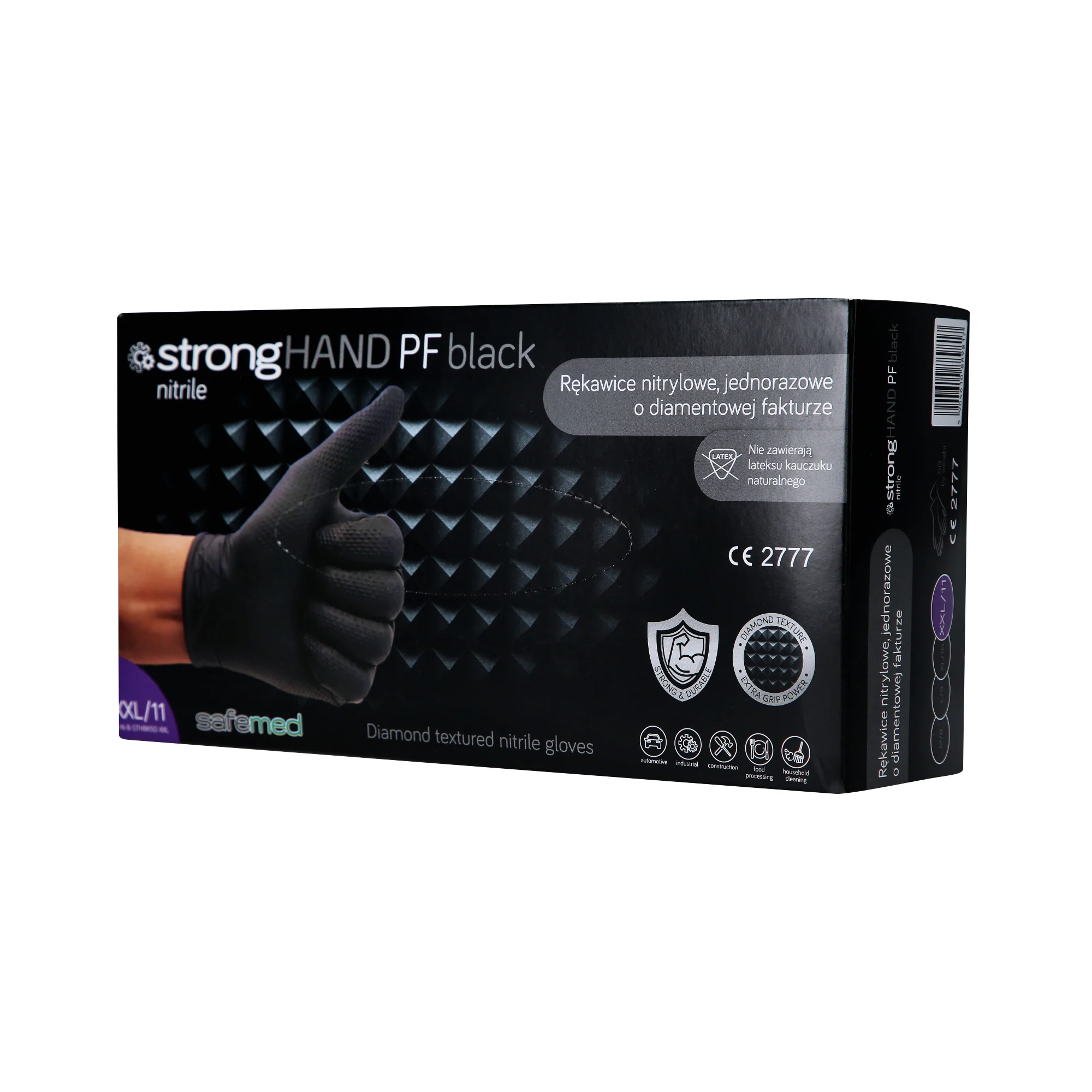 SAFEMED STRONG HAND PF Mocne rękawiczki jednorazowe nitrylowe o diamentowej fakturze Black XXL 50 szt.