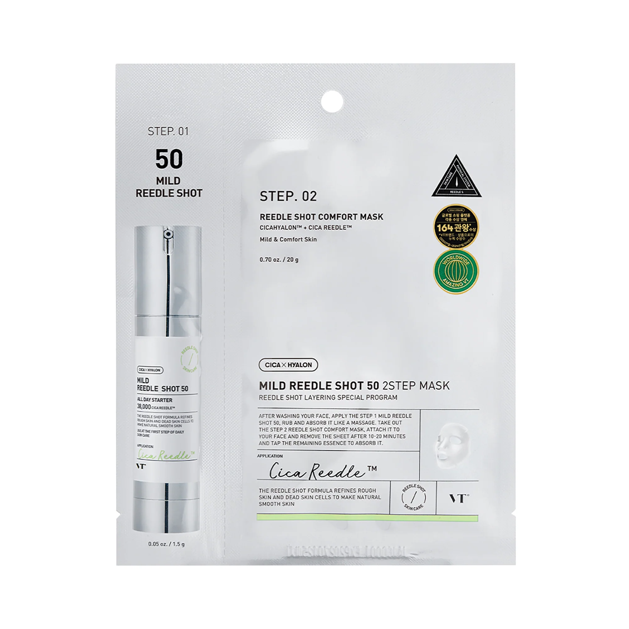 VT COSMETICS MILD REEDLE SHOT 50 2STEP Maska łagodząca 2-etapowa 1,5 g + 25 g